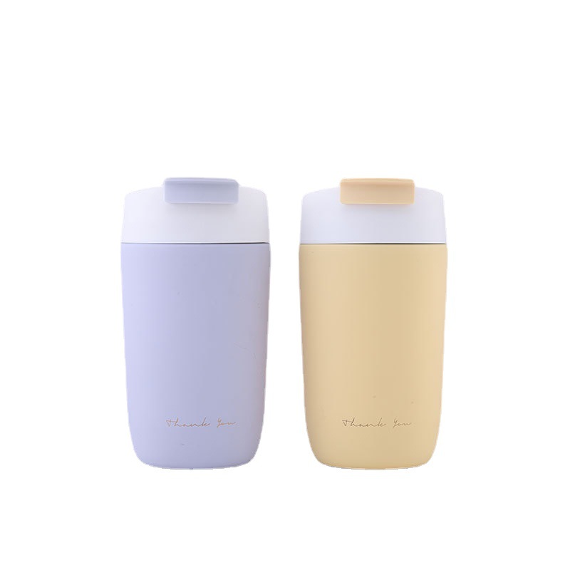 Neuer, einfacher Edelstahl-Isolierbecher mit zwei Trinköffnungen für Büro, Outdoor, Freizeit und Automontage, Vakuum-Kaffeebecher_voghion.com