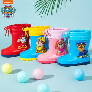Wang Wang team children's rain boots cartoon corset fleece-lined rain boots all seasons universal water shoes for boys and girls non-slip waterproof rubber shoes