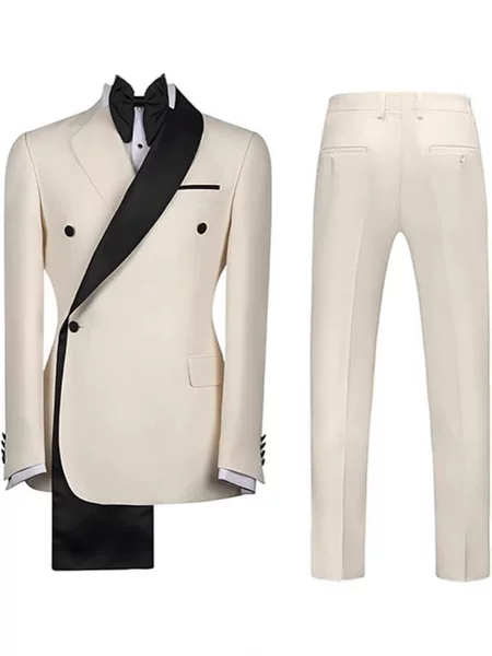 Cross-Border Hosting Suit Two-Piece Double-Breasted Green Fruit Collar Casual Foreign Trade Groom Wedding Suit Suit for Men