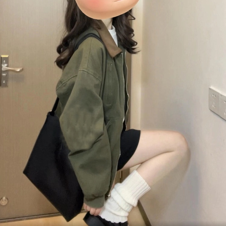 美式复古撞色拼接夹克外套女2025春秋新款设计感小众Polo领棒球服|undefined