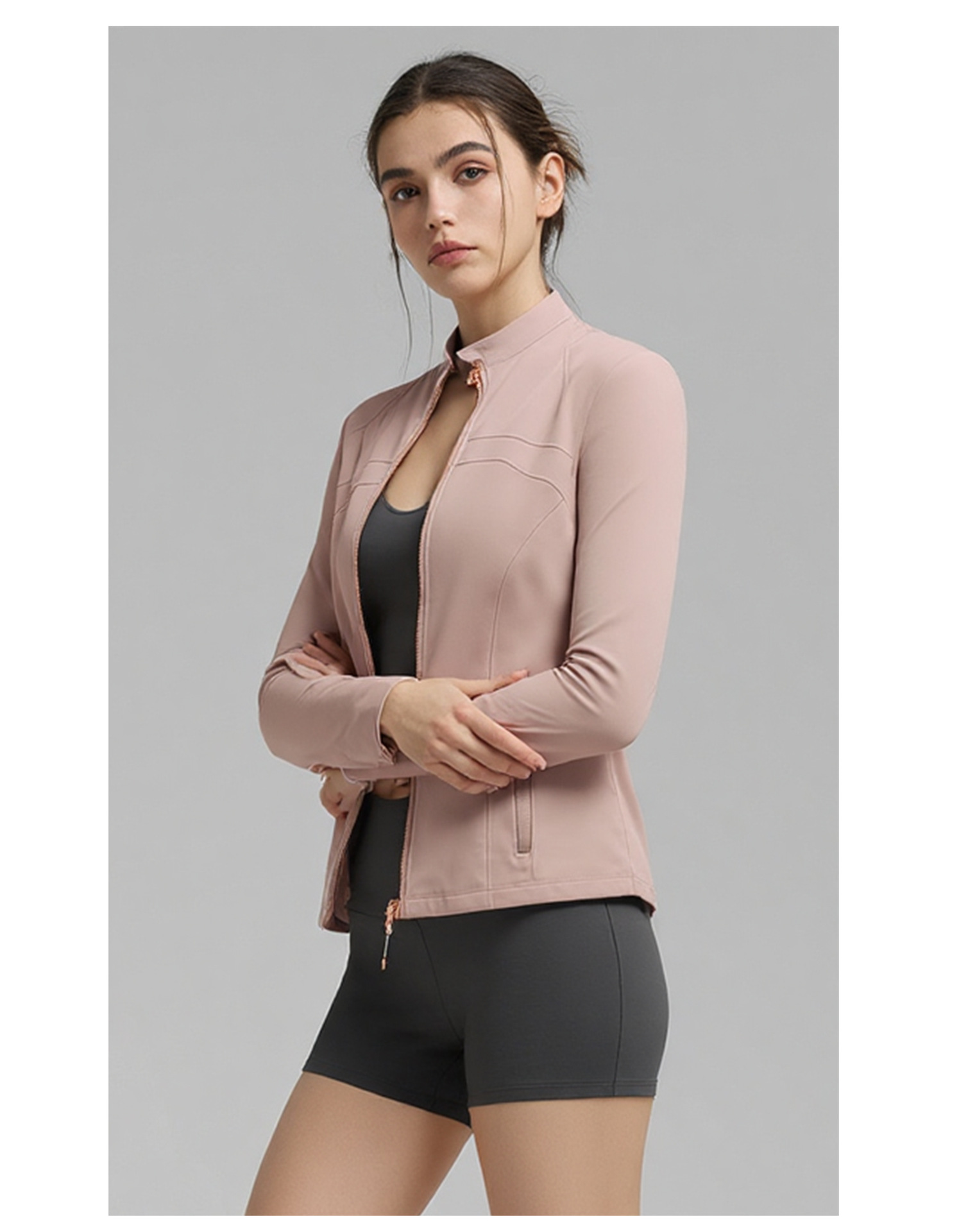 Women's Clothing Stand Up Collar Zip Up Cardigan Quick Drying Nylon Sports Top For Yoga Autumn Fashion_ecoleips.com