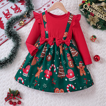 EW外贸童装 中小童新品女童秋冬款圣诞节假两件拼接连衣裙Q1552-C