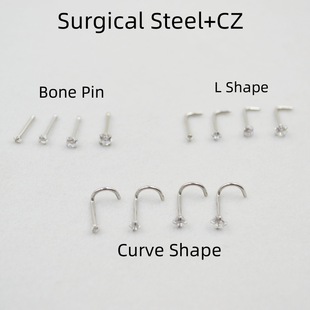 Zircon nose nail piercing nose ring nose nail 7 word nose nail stainless steel zircon nose nail round zircon Amazon supply