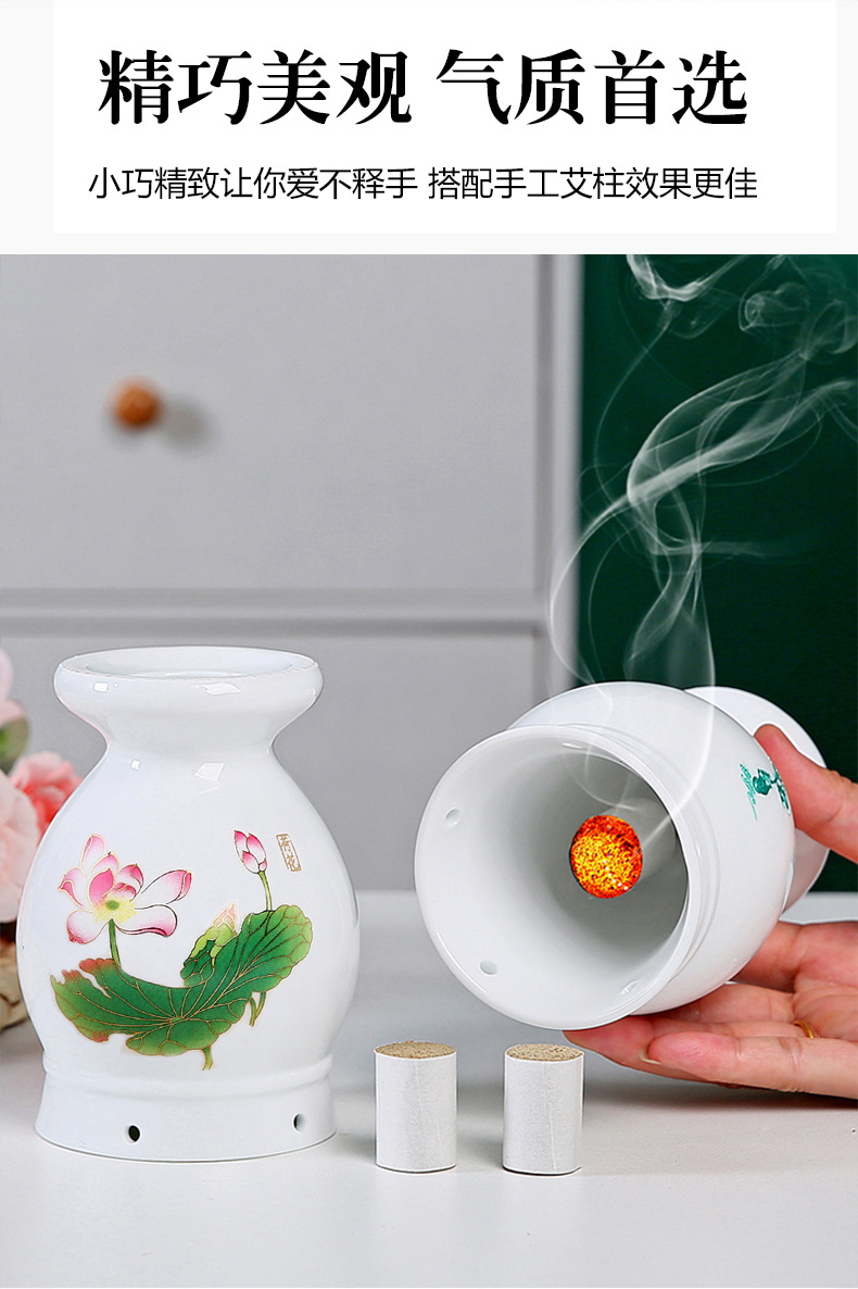 Ceramic Moxibustion Jar Double Layer Heat Insulated Moxa Cup for Home and Spa Use 11.5cm quality and texture