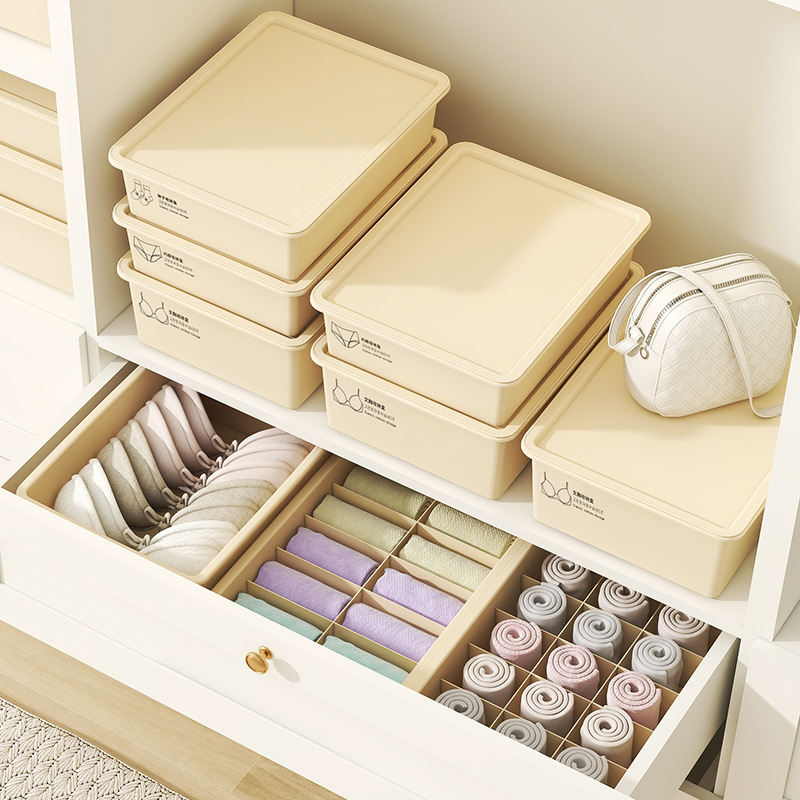 クリーム風下着靴下収納ケース蓋付きたんす家庭用寝室三合一衣類収納ボックス寮|undefined