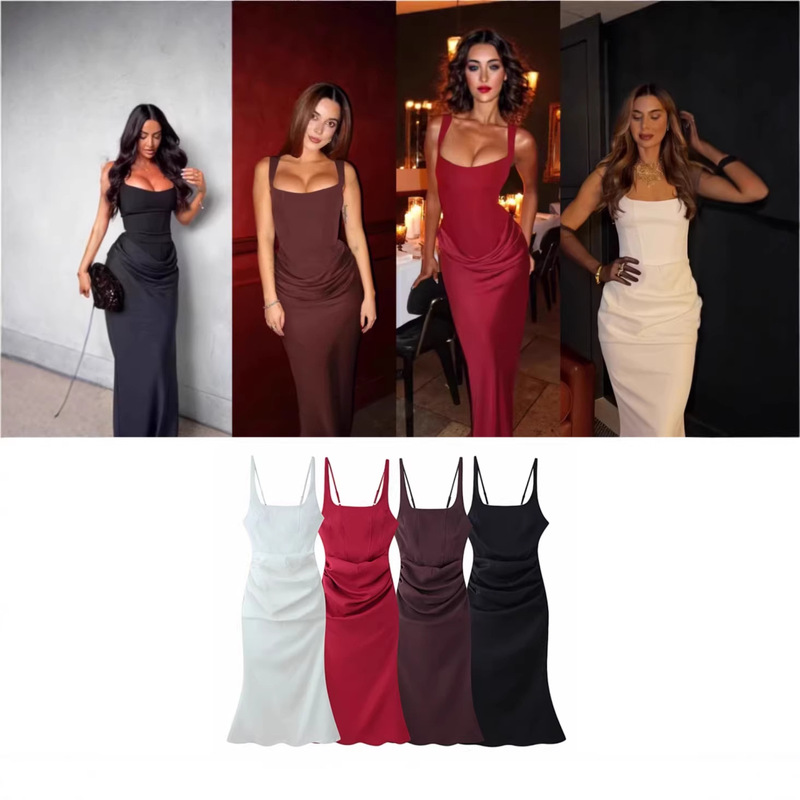Z Brand Foreign Trade Cross-Border European and American Style Women's Fashion 2026 Spring New Fashion Strapless Waist-Cinching Pleated Dress Z Brand Foreign Trade Cross-Border European and American Style Women's Fashion 2026 Spring New Fashion Strapless Waist-Cinching Pleated Dress