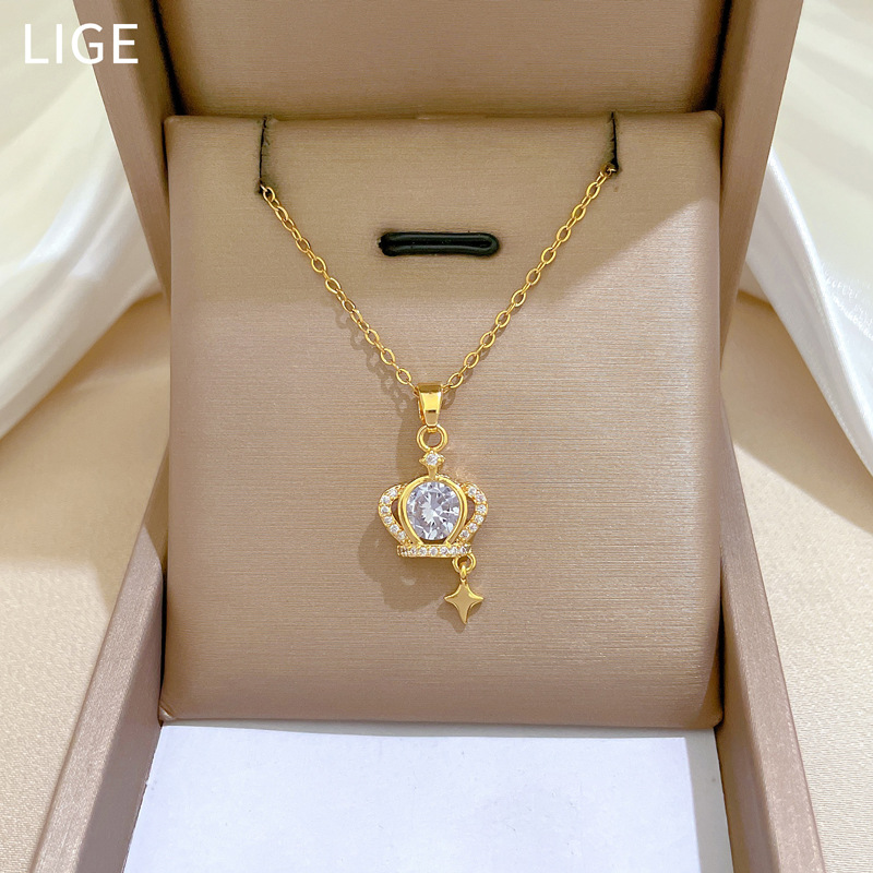 Gorgeous Diamond Crown Necklace For Women Versatile Collarbone_voghion.com