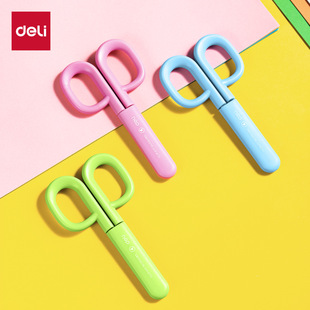 Deli Children's Scissors, Safe Craft Paper Scissors for Elementary Students, DIY Stationery Portable Round-Tip Small Scissors