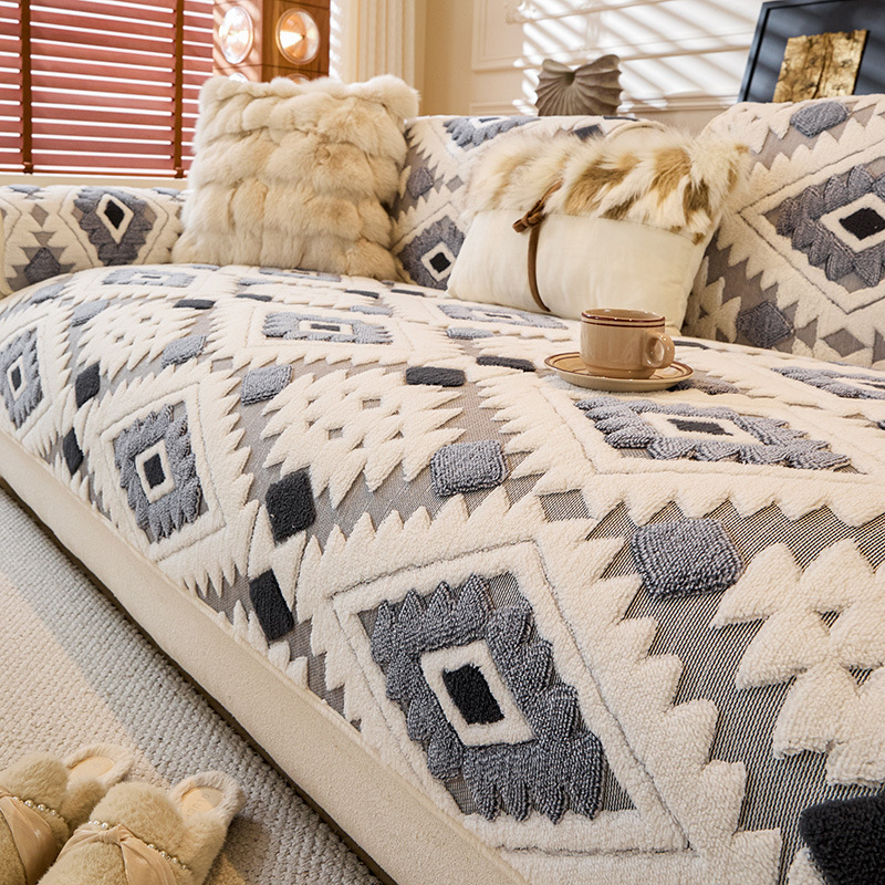 Cross-Border Supply of Scandinavian Style Autumn and Winter Plush Sofa Cushions 2025 New Thickeneded Cushions Non-Slip Sofa Cover Cover Cloth