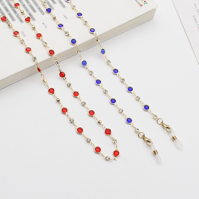 Cuerdas de alta sensación transfronteriza Amazon accesorios de joyería metálica cristal de color zircón diamante de color antideslizante colgar gafas cadena