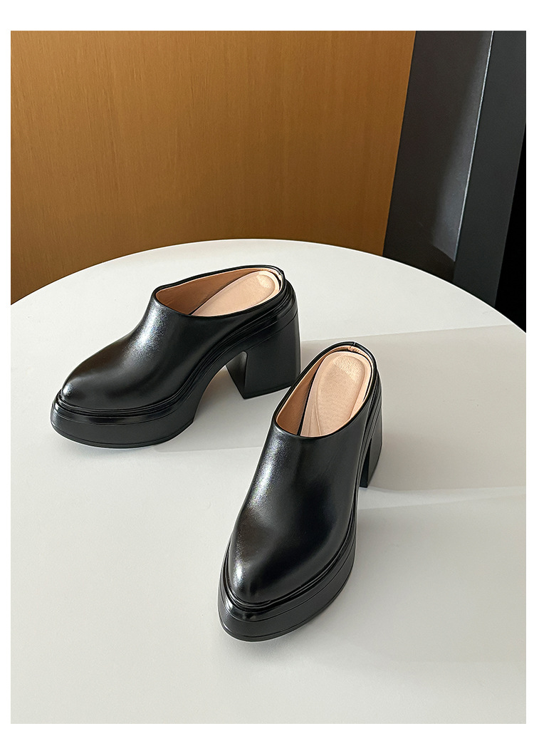 Dép mule nữ mũi nhọn đế xuồng chống nước gót cao 10cm — đen, màu hồng, Màu trắng nhạt chi tiết 13