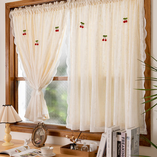 French double-layer non-perforated installation transparent Korean-style pastoral style small floral lace curtain bay window curtain