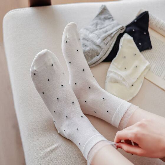 Spring and summer miu wind gray socks boneless women's socks thin wave lace side pile socks cotton Korean ins tide socks