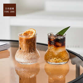日式锤纹收口咖啡杯高档加厚玻璃杯子家用冷萃冰美式小号拿铁杯