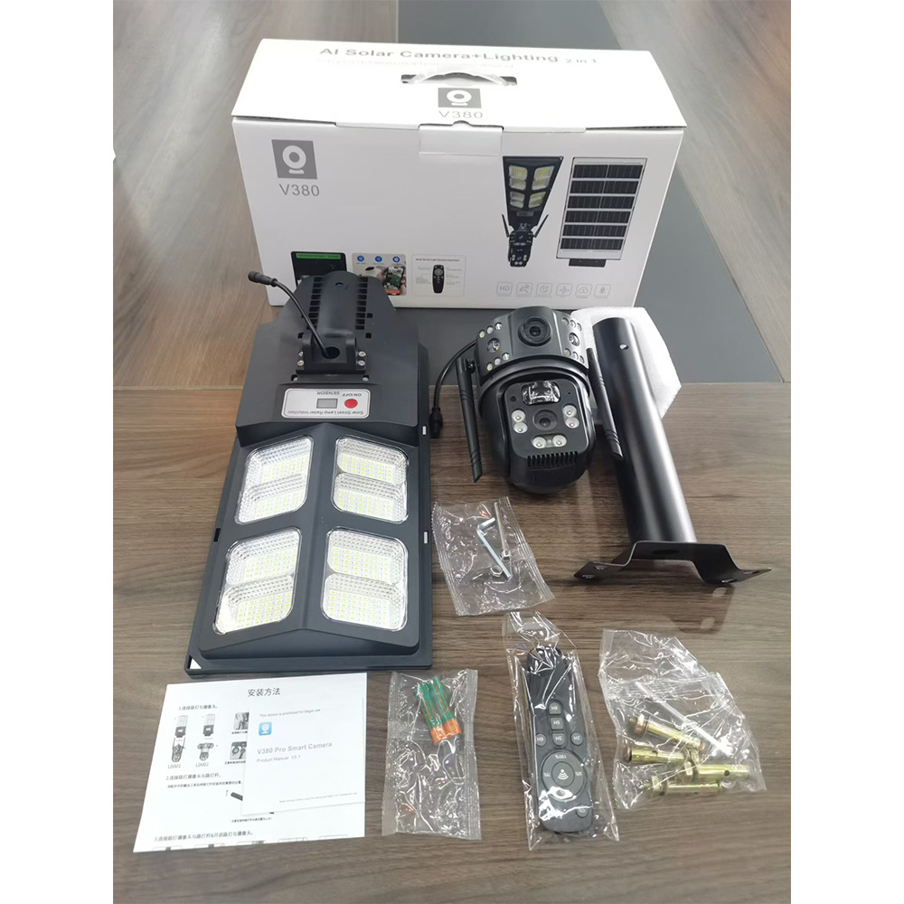 Cámara de Vigilancia PTZ con Lámpara Solar V380 4G de ABS, Doble Lente e Impermeable para Exteriores