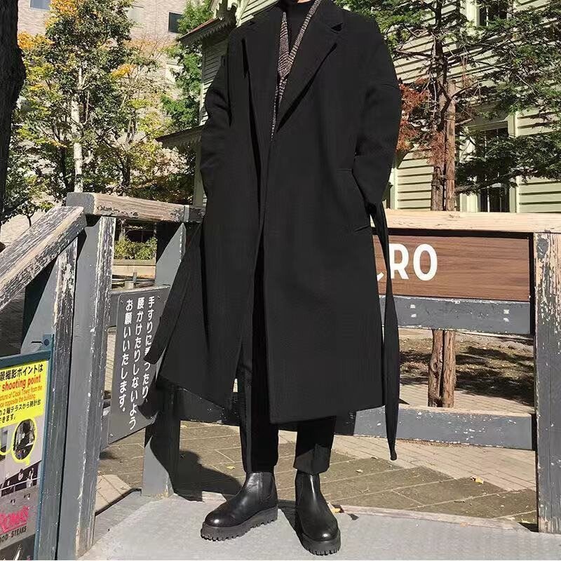 New Woolen Men's Coat for Autumn and Winter, Men's Woolen Jacket, Long Over-The-Knee Thickened Trench Coat, Loose Outerwear New Woolen Men's Coat for Autumn and Winter, Men's Woolen Jacket, Long Over-The-Knee Thickened Trench Coat, Loose Outerwear
