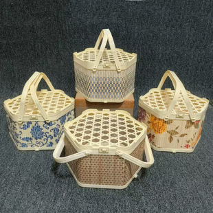 Portable Hexagonal Imitation Bamboo Basket Plastic Covered Bayberry Fruit Local Specialty Gift Box Packaging Wholesale Strawberry Eggs