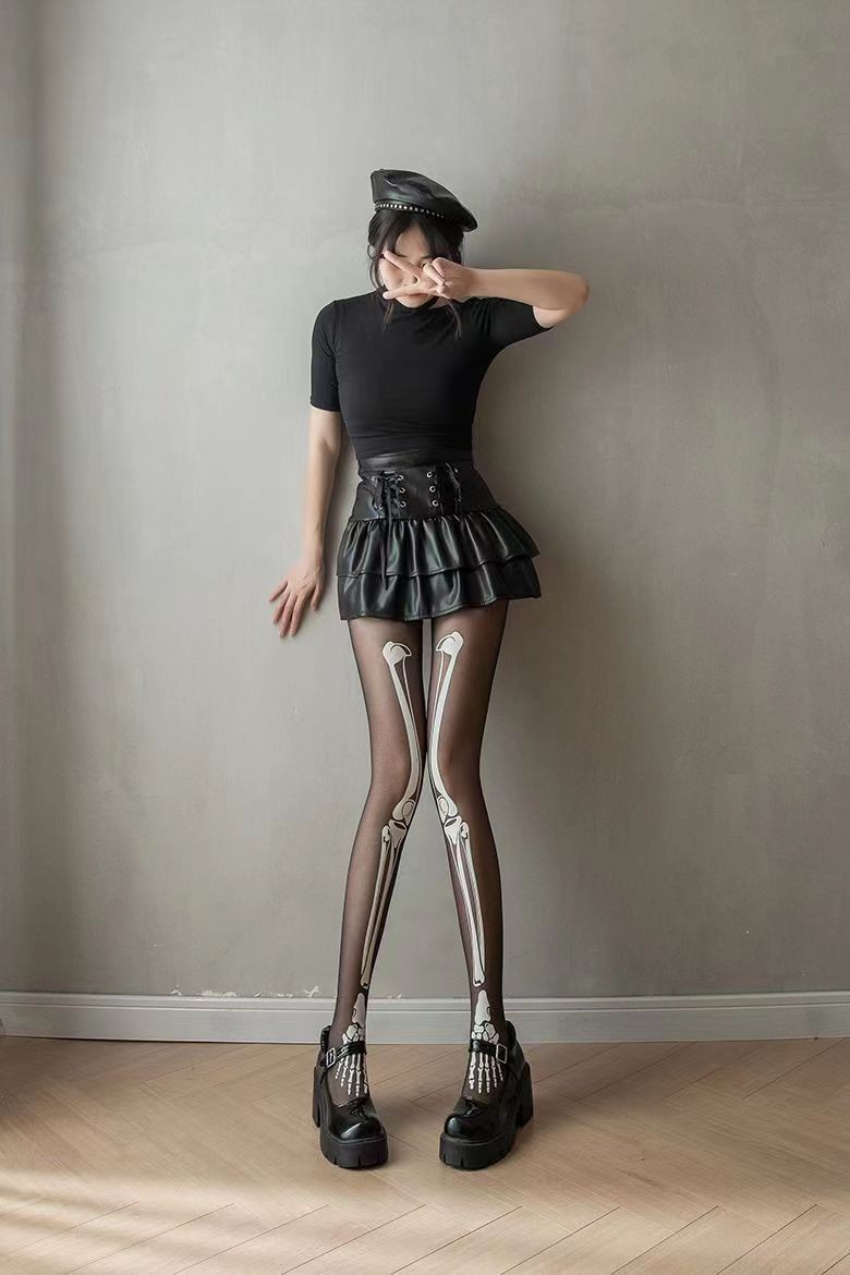 Party, Festival Occasion Round Dots Bow Knot Skeleton Smooth Sensations Invisible Luminous Pantyhose