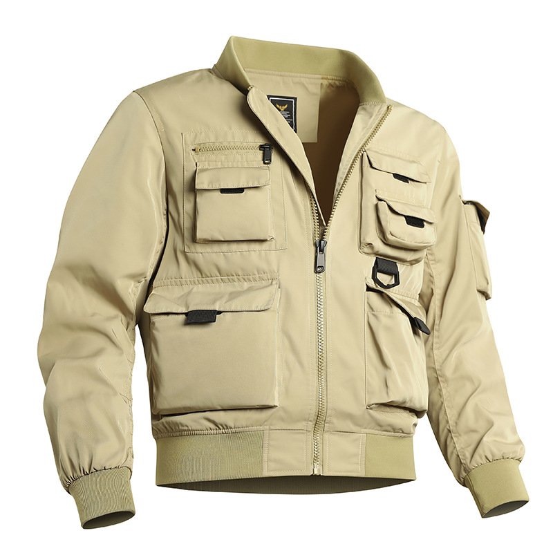 Chaqueta de piloto para hombre retro americano de béisbol multibolsillos chaqueta de herramientas chaqueta funcional de tres armadillos de asalto para hombre