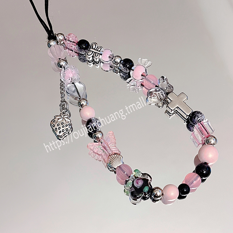 Phone case lanyard dopamine bracelet beaded hand-woven high-grade women's pendant Crystal durable drop-resistant