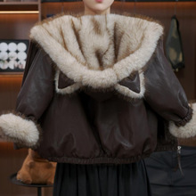 w351男女童毛毛加厚连帽新款时尚儿童冬季保暖派克服儿童秋冬外套