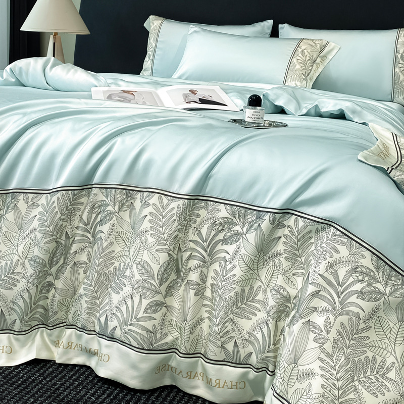 Cuatro piezas de cama de seda de hielo de verano lujo ligero de verano americano cubierta de sábanas de dormitorio de estudiantes de tres piezas