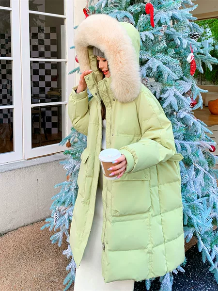 Giant slim fat mm plus fat plus size 300kg long thick fox fur collar hooded down jacket coat women's 216