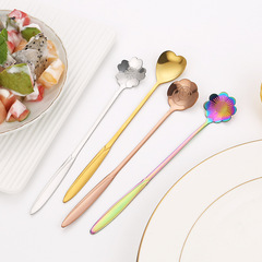 Long-handled stainless steel flower spoon, creative rose daisy stirrer, cross-border coffee ice scoop, high-quality small spoon