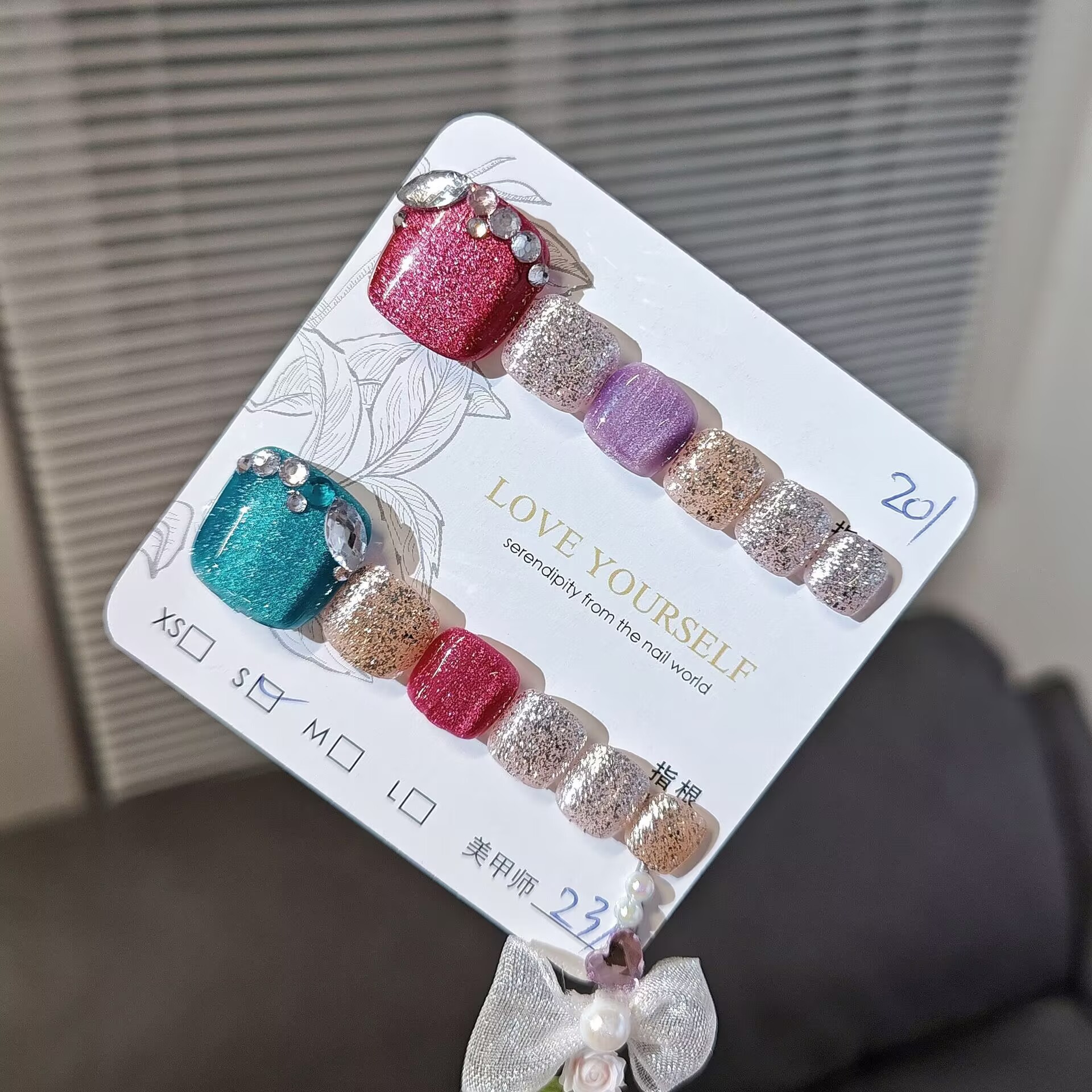 12 piezas de uñas de pie hechas a mano acabadas con parche de uñas de pie desmontables fototerapia hecha a mano dopamina de verano