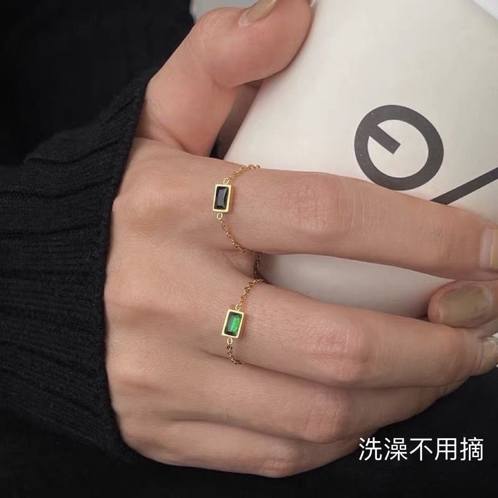2023 nuevo anillo de cadena de circón verde retro avanzado luz lujo índice dedo anillo ajustable anillo