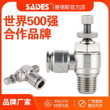 气动304不锈钢快插SL节流阀调速排气阀8-1/4气缸快速接头进气阀