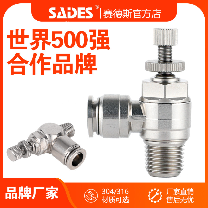 气动304不锈钢快插SL节流阀调速排气阀8-1/4气缸快速接头进气阀