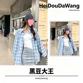 2024格纹衬衫女春夏美式学院宽松百搭格子上衣长袖防晒衬衣外套薄