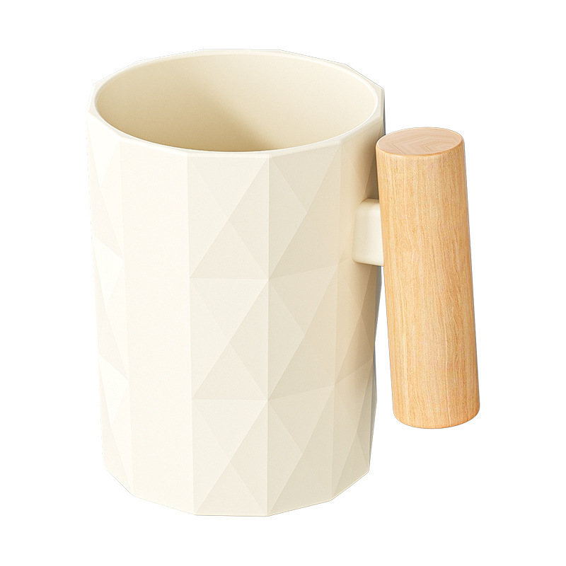 Taza de enjuague bucal para uso doméstico, baño, taza de cepillo de dientes de viento crema, mango de madera simple engrosado, taza de enjuague bucal para parejas