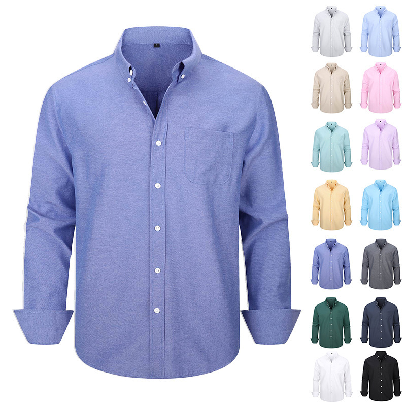 Cross-Border Popular Oxford Fabric Shirt for Men, Long-Sleeve Casual Solid Color Shirt, Versatile Men's Shirt, Plus-Size Men's Autumn Shirt Cross-Border Popular Oxford Fabric Shirt for Men, Long-Sleeve Casual Solid Color Shirt, Versatile Men's Shirt, Plus-Size Men's Autumn Shirt