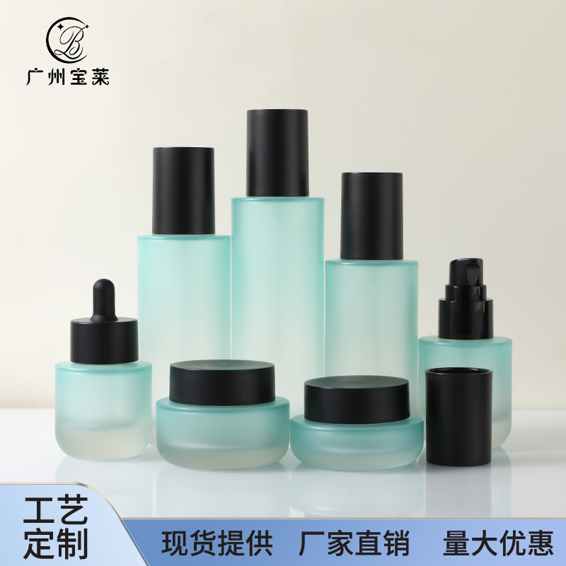 微胖直圆玻璃套装瓶乳液精华瓶按压粉底液分装瓶膏霜瓶