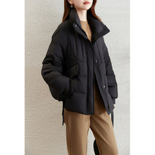 外贸短款黑色羽绒服女2024冬季新款高端时尚白鸭绒小个子立领保暖