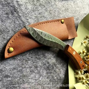 Mongolian Meat Knife Hand Handlebar Meat Knife Dog Leg Damascus Knife Barbecue Meat Cutting Knife Portable Meat Cutting