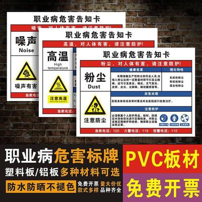 職業危害告知卡粉塵警示牌噪聲高溫告知牌油漆打磨弧光焊接周知卡