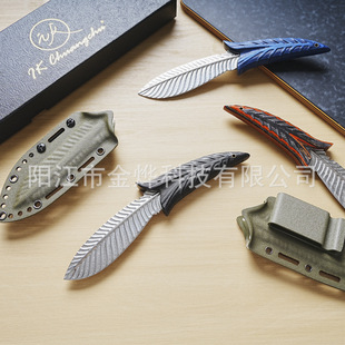 Powder Steel Camping Knife Amazon Outdoor Knife Sheath Feather Pattern Leaf Knife Household Kitchen Knife Edc Survival Knife