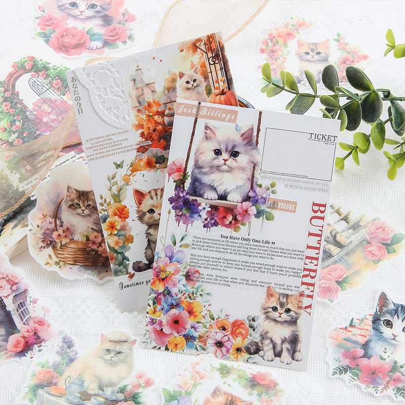 Nube dulce Miao aceite especial y papel pegatinas paquetes diy diario de mano pegatinas de animales adorables pegatinas de papelería gato