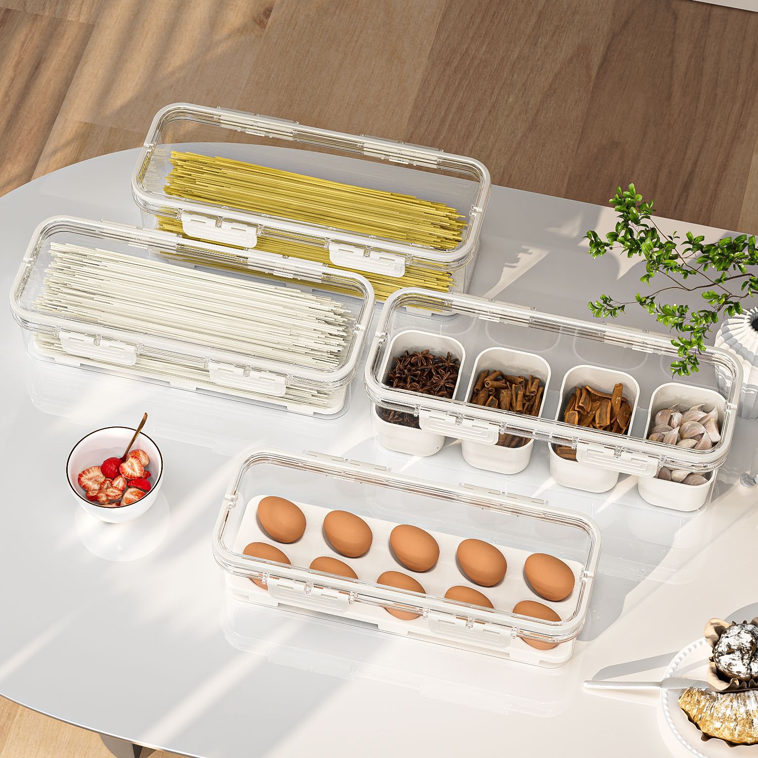 Caja de almacenamiento de fideos rectangulares Caja de almacenamiento de fideos refrigerador de plástico con cubierta Caja de sellado de fideos colgantes de alimentos de cocina