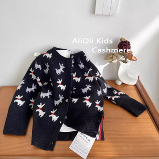 Inner Mongolia Pengbo CashmereTB Children's Mountain Cashmere Sweater Thickened Crewneck Cute Puppy Fashion Cardigan