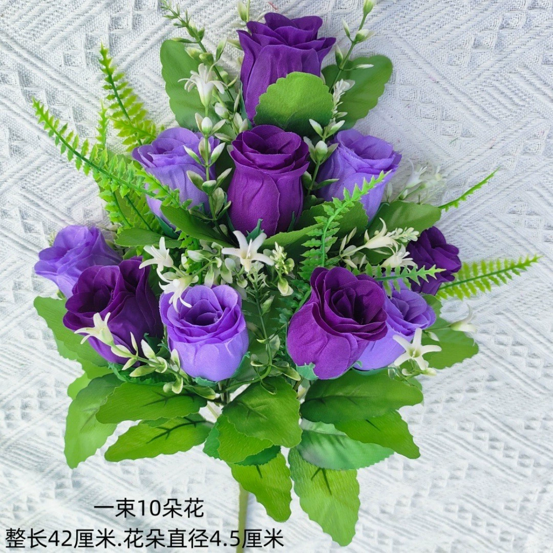  Flower 10-head two-color diamond rose fake flower single branch bedroom living room display decorative silk flower flower rose ins style