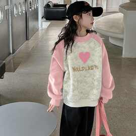 女童卫衣春秋款可爱女孩撞色秋季长袖加绒外套上衣宝宝儿童装冬装