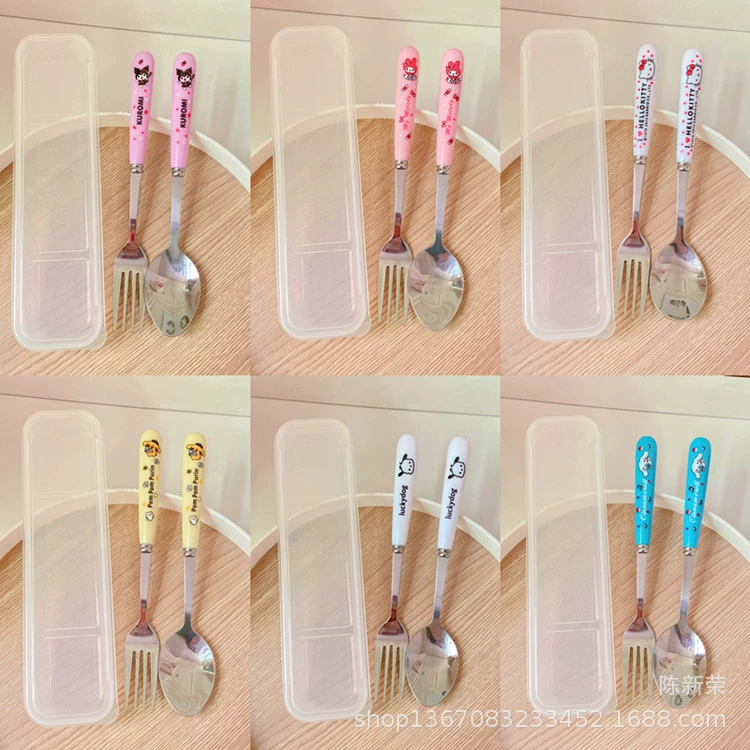 Cute tableware, children's set, fork, spoon stainless steel, PC-plastic, 2 pieces