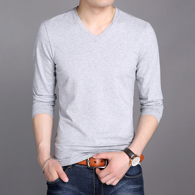 Spring and Autumn new cotton long-sleeved T-shirt men's V-neck youth slim fit thin men's top bottoming shirt wholesale Spring and Autumn new cotton long-sleeved T-shirt men's V-neck youth slim fit thin men's top bottoming shirt wholesale