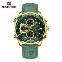NAVIFORCE手表男不锈钢表带多功能夜光防水数字指针双显运动手表