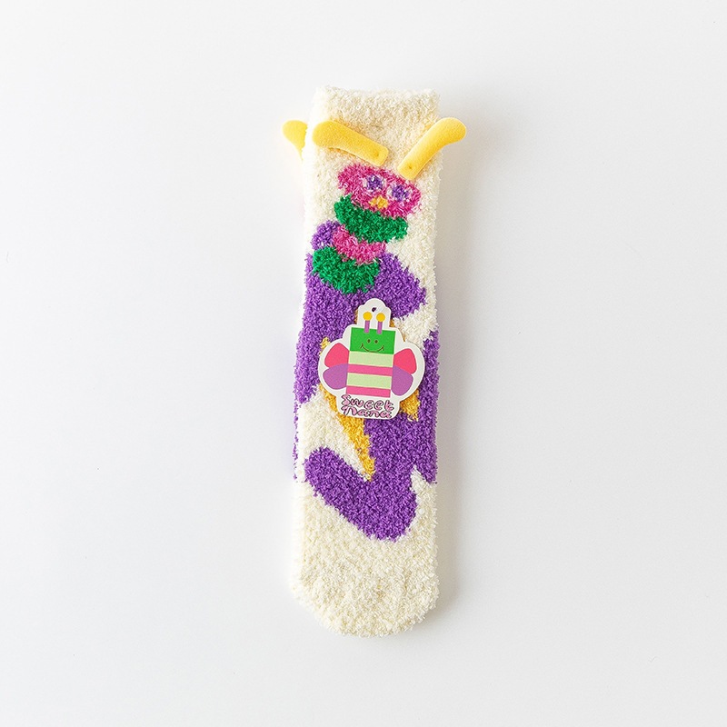 Calcetines de Piso de Caña Media para Mujer de Terciopelo de Coral Antideslizantes y Térmicos para Invierno