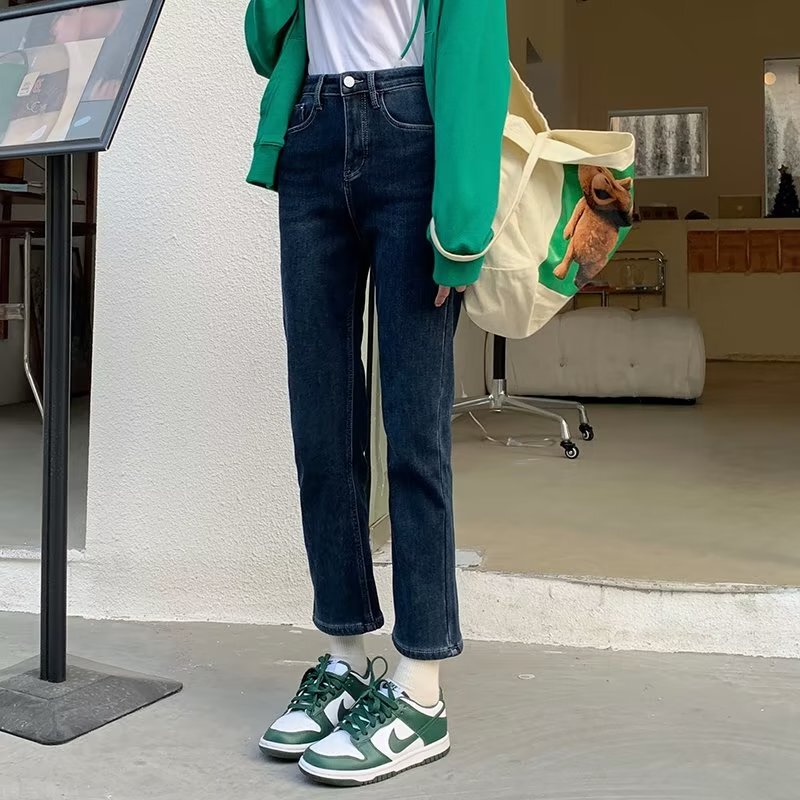 Fall/Winter 2022 New Fashionable Straight Jeans Women's Korean-style All-match High Waist Slimming Cropped Smoke Tube Pants Trendy